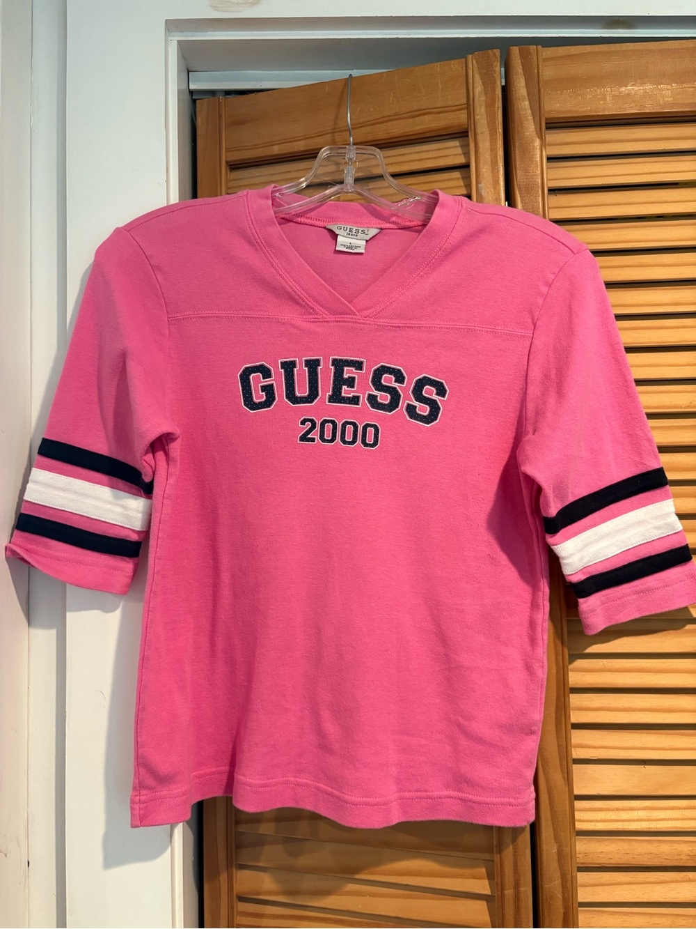 Vintage Y2K Guess 2000 Pink Jersey Sporty Baby Tee Athletic Shirt Cotton